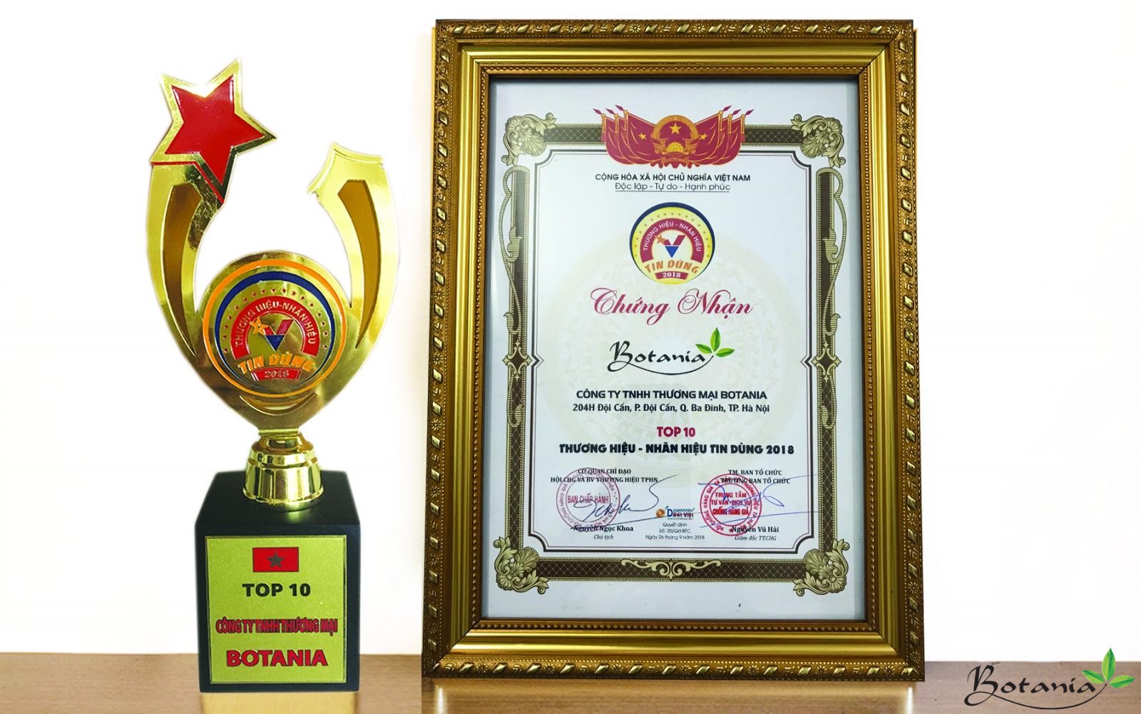công ty botania nhận giải thưởng top 10 thương hiệu tin dùng năm 2008